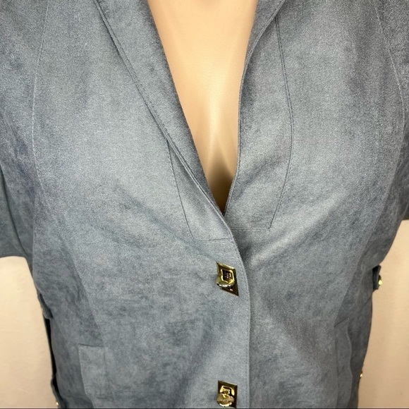 XL Vintage 80’s MJ Seattle Grey Faux Suede Capelet Blazer Short Skeeve 16 18 - Picture 2 of 6